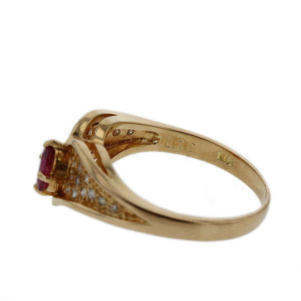 K18YG イエローゴールド ルビー0.34ct ダイヤ0.14ct リング 指輪 レディース 13.5号 【中古】