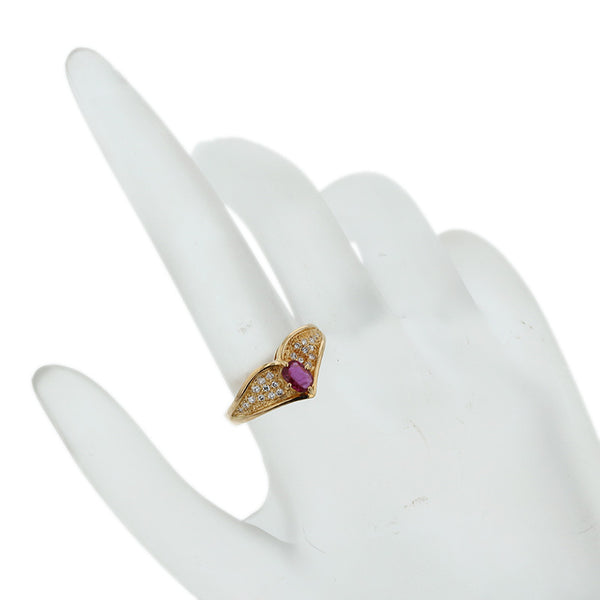 K18YG イエローゴールド ルビー0.34ct ダイヤ0.14ct リング 指輪 レディース 13.5号 【中古】