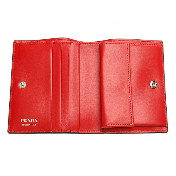 プラダ 1MV204 レッド レザー 二つ折り財布 レディース PRADA 【中古】