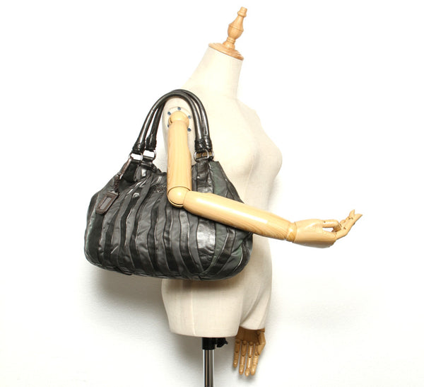 プラダ グリーン ナイロン レザー トートバッグ レディース PRADA 中古
