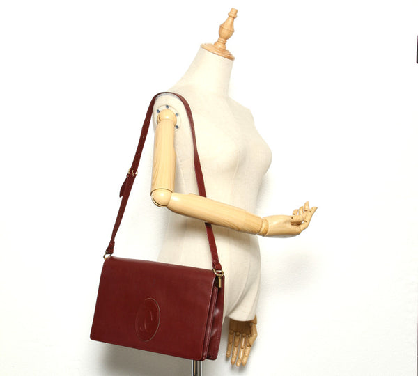 カルティエ ボルドー レザー ショルダーバッグ CARTIER レディース 中古