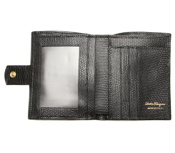サルヴァトーレフェラガモ ブラック 黒 レザー 二つ折り財布 レディース Salvatore Ferragamo 中古