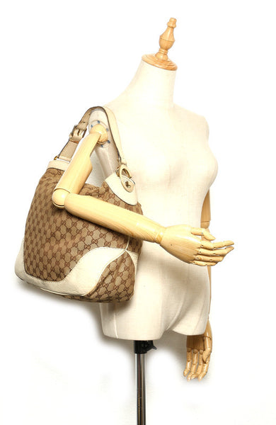 グッチ GGキャンバス 203506 ベージュ アイボリー キャンバス レザー ハンドバッグ レディース GUCCI 中古
