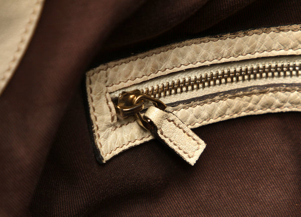 グッチ GGキャンバス 203506 ベージュ アイボリー キャンバス レザー ハンドバッグ レディース GUCCI 中古