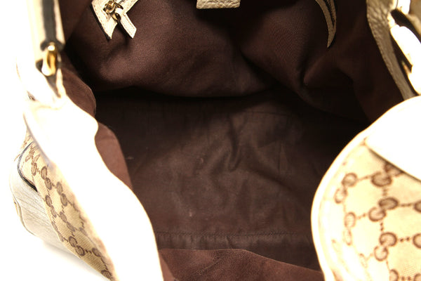 グッチ GGキャンバス 203506 ベージュ アイボリー キャンバス レザー ハンドバッグ レディース GUCCI 中古