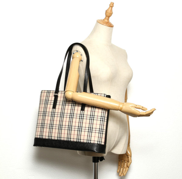バーバリー ハウスチェック ブラウン ブラック  キャンバス レザー トートバッグ BURBERRY ユニセックス 中古