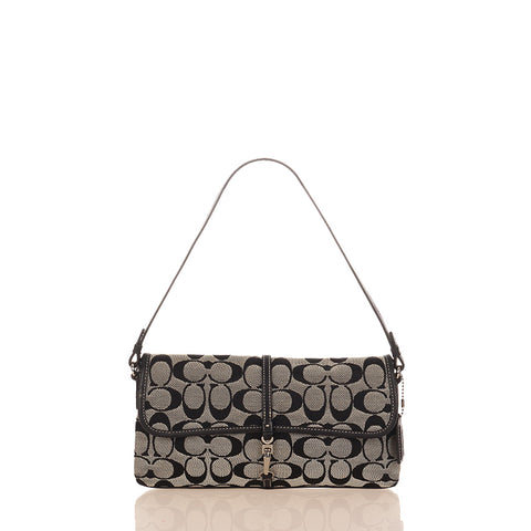 コーチ シグネチャー クリップ デミポーチ 6348 ネイビー グレー キャンバス レザー ショルダーバッグ レディース COACH 【中古】