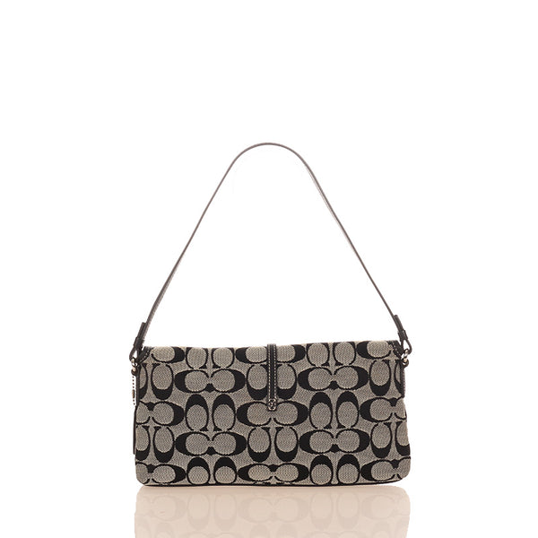 コーチ シグネチャー クリップ デミポーチ 6348 ネイビー グレー キャンバス レザー ショルダーバッグ レディース COACH 【中古】