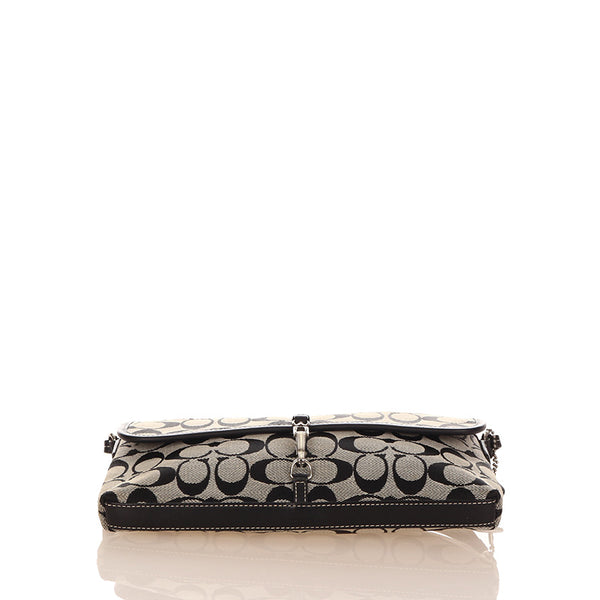 コーチ シグネチャー クリップ デミポーチ 6348 ネイビー グレー キャンバス レザー ショルダーバッグ レディース COACH 【中古】