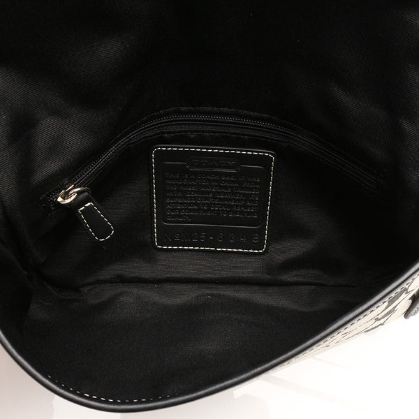 コーチ シグネチャー クリップ デミポーチ 6348 ネイビー グレー キャンバス レザー ショルダーバッグ レディース COACH 【中古】