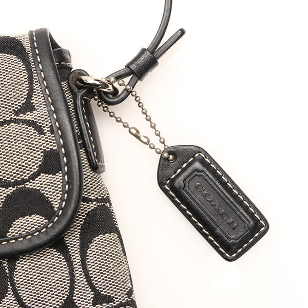 コーチ シグネチャー クリップ デミポーチ 6348 ネイビー グレー キャンバス レザー ショルダーバッグ レディース COACH 【中古】