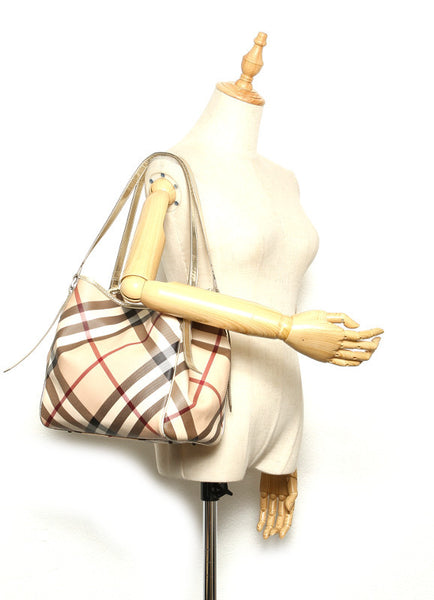 バーバリー ノバチェック ベージュ PVC トートバッグ レディース BURBERRY 中古