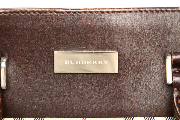 バーバリー ノバチェック ベージュ キャンバス レザー トートバッグ レディース BURBERRY 中古