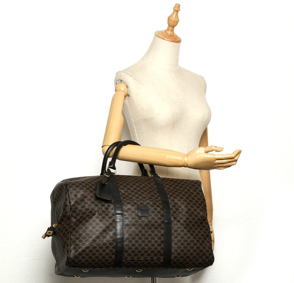 セリーヌ マカダム柄 ブラウン 茶 PVC レザー ボストンバッグ レディース CELINE 中古