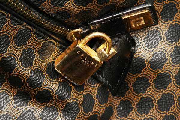 セリーヌ マカダム柄 ブラウン 茶 PVC レザー ボストンバッグ レディース CELINE 中古