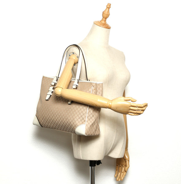 セリーヌ マカダム ベージュ キャンバス レザー トートバッグ レディース CELINE 【中古】