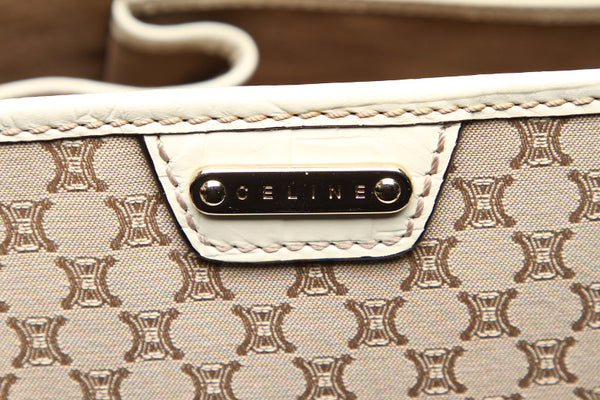セリーヌ マカダム ベージュ キャンバス レザー トートバッグ レディース CELINE 【中古】