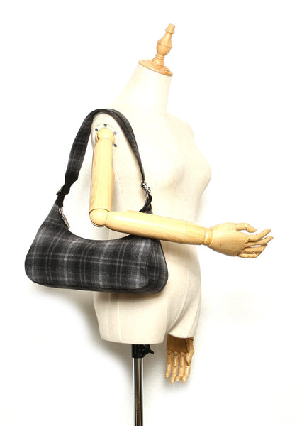 サルヴァトーレフェラガモ チェック D21 9667 グレー ウール レザー 肩掛け ショルダーバッグ レディース Salvatore Ferragamo 中古