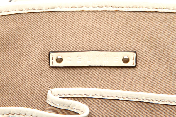 セリーヌ マカダム ベージュ キャンバス レザー トートバッグ レディース CELINE 【中古】