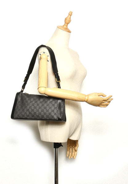 グッチ GGキャンバス 92706 ブラック 黒 キャンバス レザー ショルダーバッグ レディース GUCCI 中古
