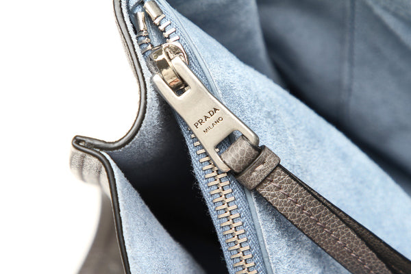 プラダ エティケット 1BG122 グレー レザー トートバッグ レディース PRADA 中古