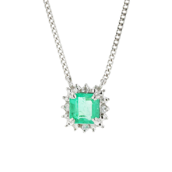 Pt900 プラチナ Pt850 プラチナ エメラルド0.45ct ダイヤ ネックレス レディース 【中古】