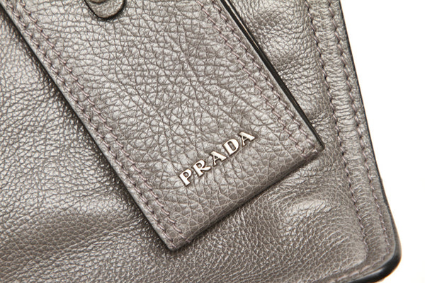 プラダ エティケット 1BG122 グレー レザー トートバッグ レディース PRADA 中古