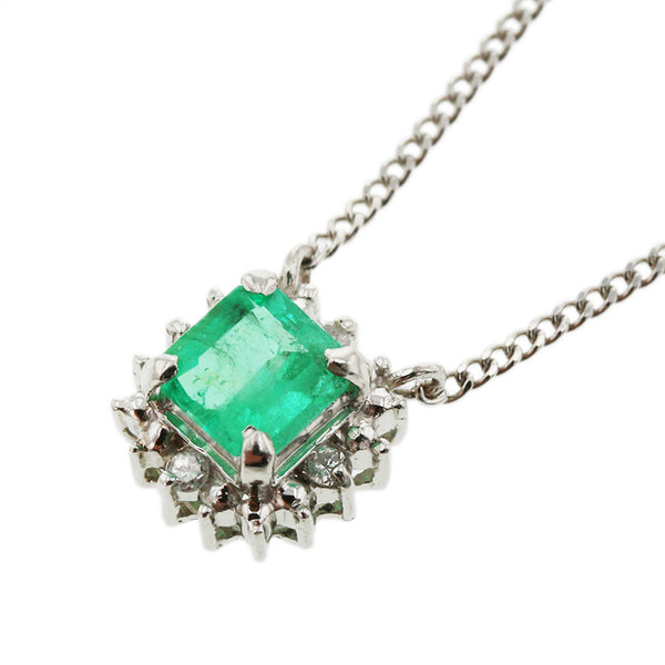 Pt900 プラチナ Pt850 プラチナ エメラルド0.45ct ダイヤ ネックレス レディース 【中古】