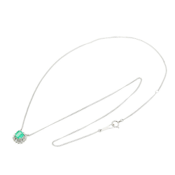 Pt900 プラチナ Pt850 プラチナ エメラルド0.45ct ダイヤ ネックレス レディース 【中古】