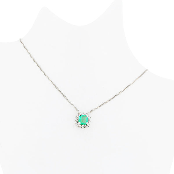 Pt900 プラチナ Pt850 プラチナ エメラルド0.45ct ダイヤ ネックレス レディース 【中古】