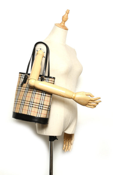 バーバリー ノバチェック ベージュ キャンバス ハンドバッグ  BURBERRY 中古