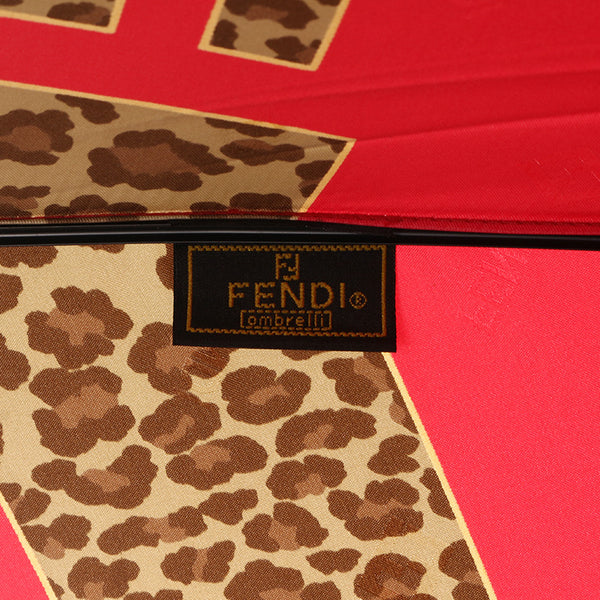 フェンディ レオパード 傘 レッド ブラウン ナイロン レディース FENDI 【中古】