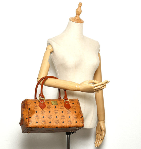 エム シー エム ブラウン 茶 レザー ハンドバッグ MCM レディース 中古