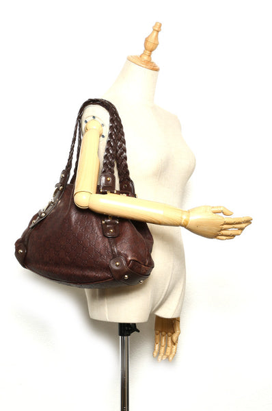 グッチ グッチシマ 162900 ブラウン 茶 レザー ショルダーバッグ レディース GUCCI 中古