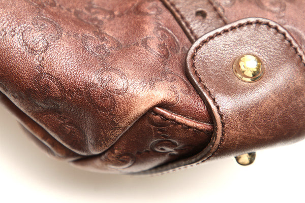 グッチ グッチシマ 162900 ブラウン 茶 レザー ショルダーバッグ レディース GUCCI 中古