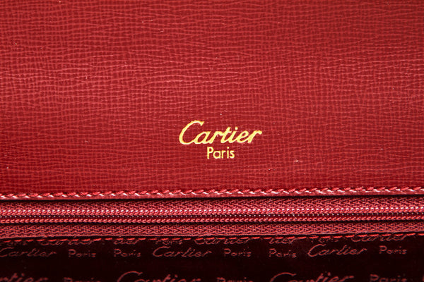 カルティエ マスト ワインレッド レザー ハンドバッグ レディース CARTIER 中古