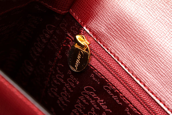 カルティエ マスト ワインレッド レザー ハンドバッグ レディース CARTIER 中古