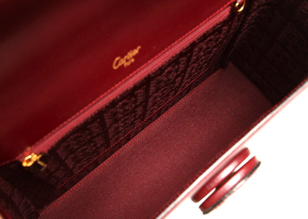 カルティエ マスト ワインレッド レザー ハンドバッグ レディース CARTIER 中古