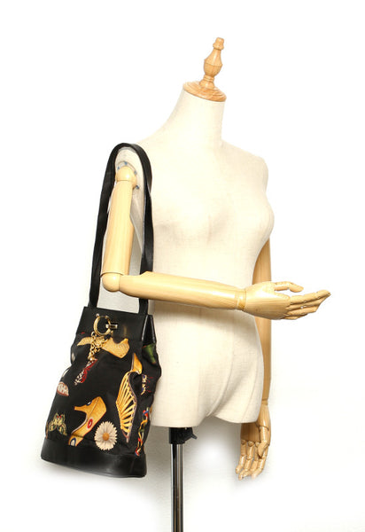 サルヴァトーレフェラガモ AU-21 5711 ブラック イエロー ナイロン レザー 肩掛け ショルダーバッグ レディース Salvatore Ferragamo 中古