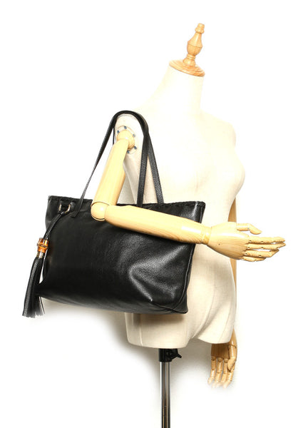 グッチ バンブータッセル 354665 ブラック レザー トートバッグ レディース GUCCI 中古