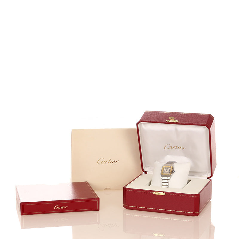 カルティエ サントスガルベSM W20012C4 シルバー ゴールド スティール K18YG イエローゴールド 腕時計 レディース CARTIER スイス製クオーツ ホワイト文字盤 【中古】