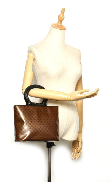 セリーヌ マカダム ブラウン 茶 エナメル ハンドバッグ レディース CELINE 中古