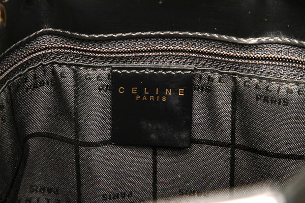 セリーヌ マカダム ブラウン 茶 エナメル ハンドバッグ レディース CELINE 中古