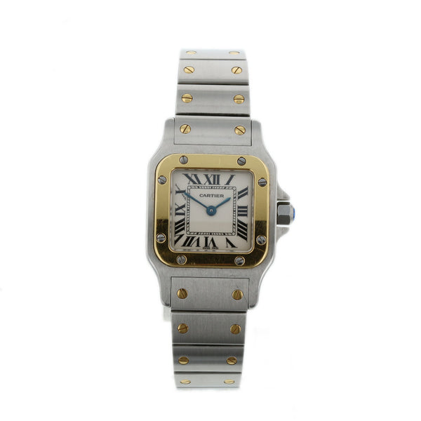 カルティエ サントスガルベSM W20012C4 シルバー ゴールド スティール K18YG イエローゴールド 腕時計 レディース CARTIER スイス製クオーツ ホワイト文字盤 【中古】