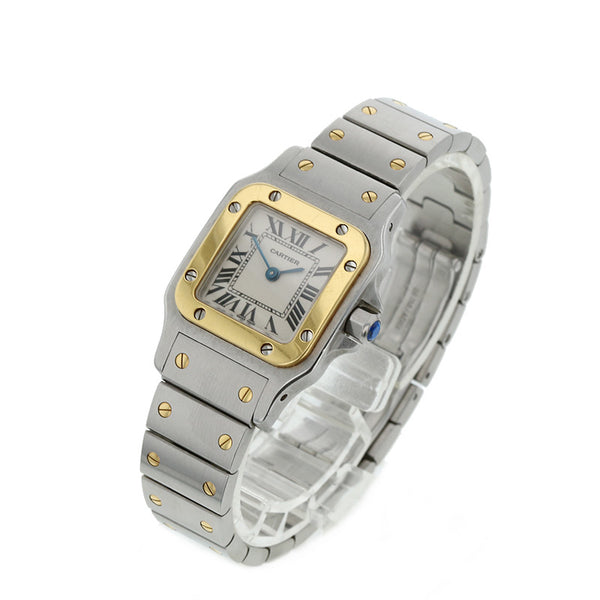 カルティエ サントスガルベSM W20012C4 シルバー ゴールド スティール K18YG イエローゴールド 腕時計 レディース CARTIER スイス製クオーツ ホワイト文字盤 【中古】