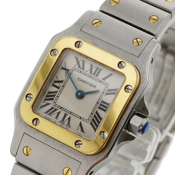 カルティエ サントスガルベSM W20012C4 シルバー ゴールド スティール K18YG イエローゴールド 腕時計 レディース CARTIER スイス製クオーツ ホワイト文字盤 【中古】