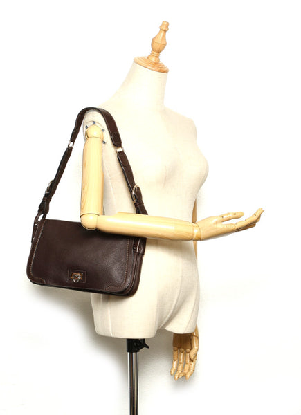 サルヴァトーレフェラガモ ガンチーニ FI-21 6921 ブラウン レザー 肩掛け ショルダーバッグ レディース Salvatore Ferragamo 中古