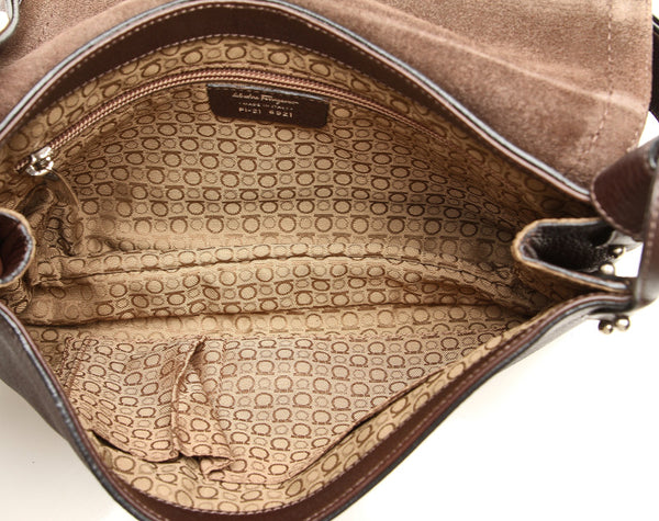 サルヴァトーレフェラガモ ガンチーニ FI-21 6921 ブラウン レザー 肩掛け ショルダーバッグ レディース Salvatore Ferragamo 中古