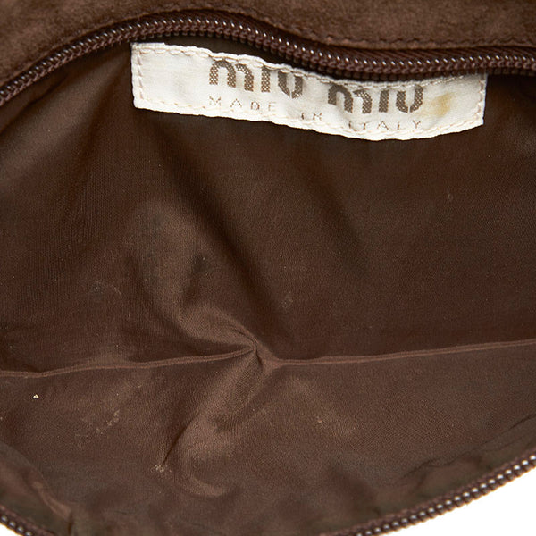 ミュウミュウ ブラウン オレンジ スウェード キャンバス ウエストバッグ レディース MIUMIU 中古