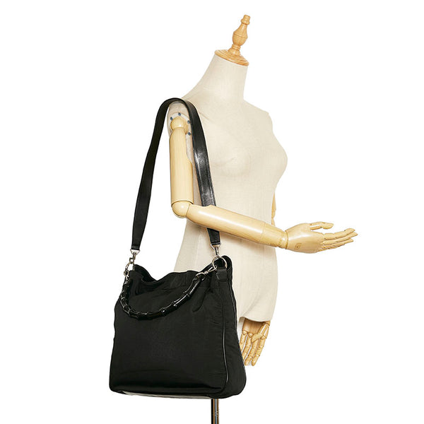 グッチ バンブー ハンドバッグ ショルダーバッグ 2WAY 001 1577 ブラック キャンバス レザー レディース GUCCI 【中古】